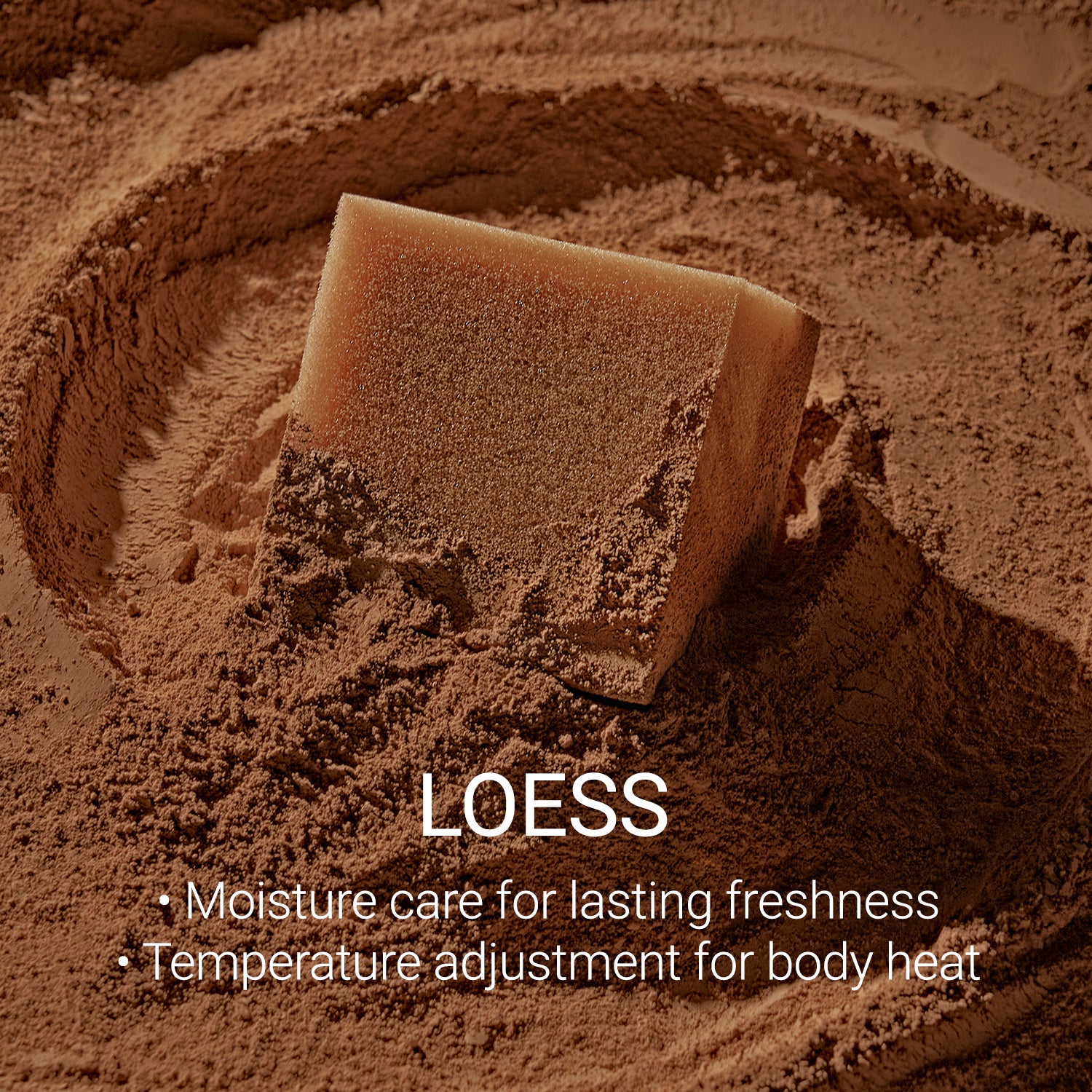 Close-up of loess mineral infusion used in Lifement mattress foam for moisture control and body heat regulation