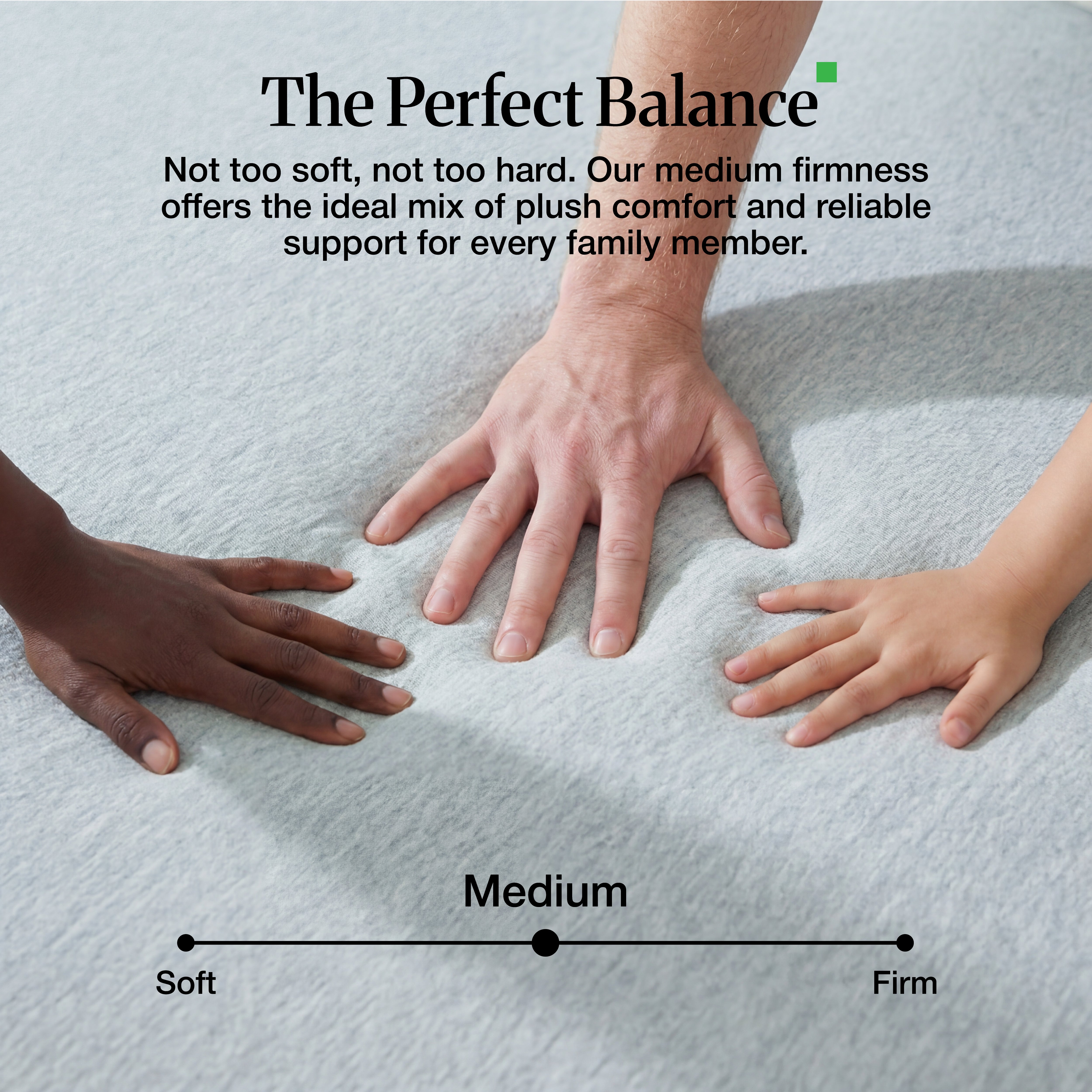 Hands pressing into Lifement Basic Cooling Gel Mattress demonstrating medium firmness with soft-to-firm comfort scale