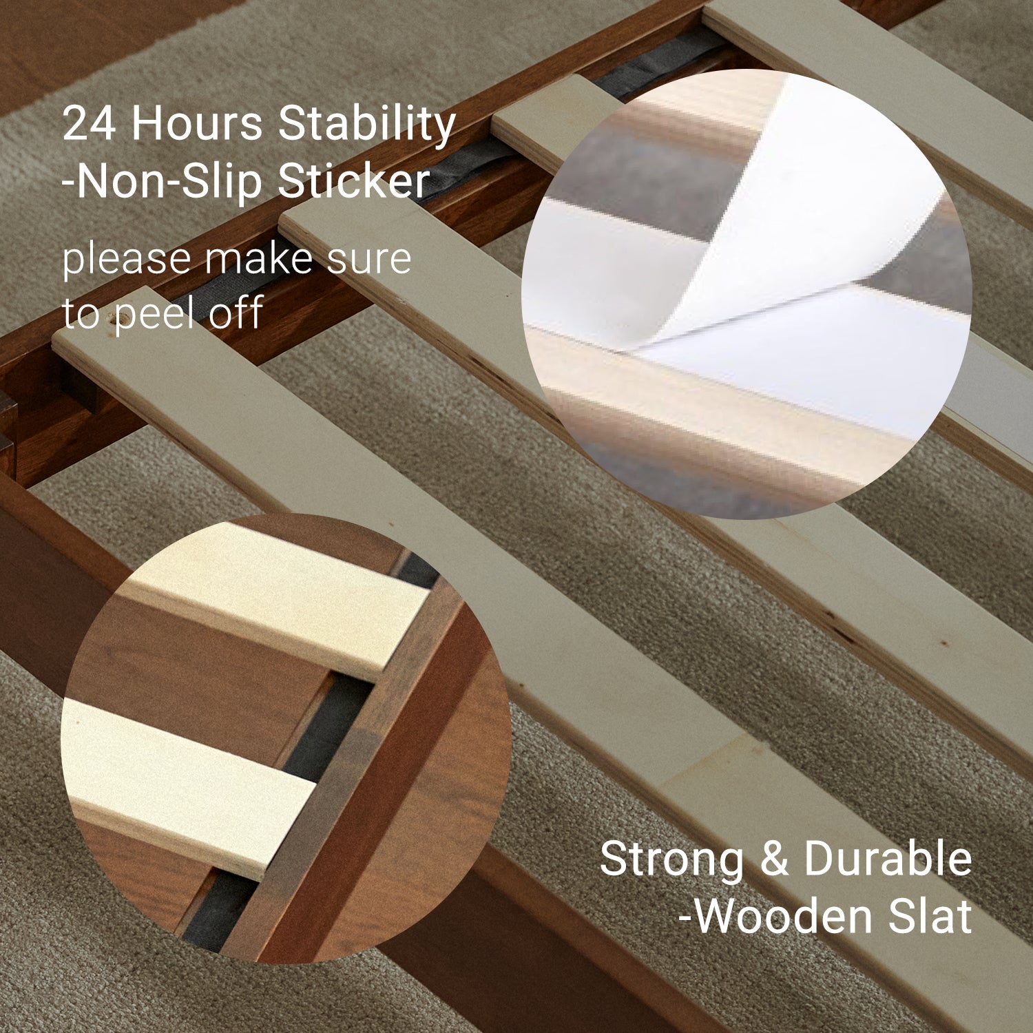Instructions to remove non-slip stickers on wooden slats