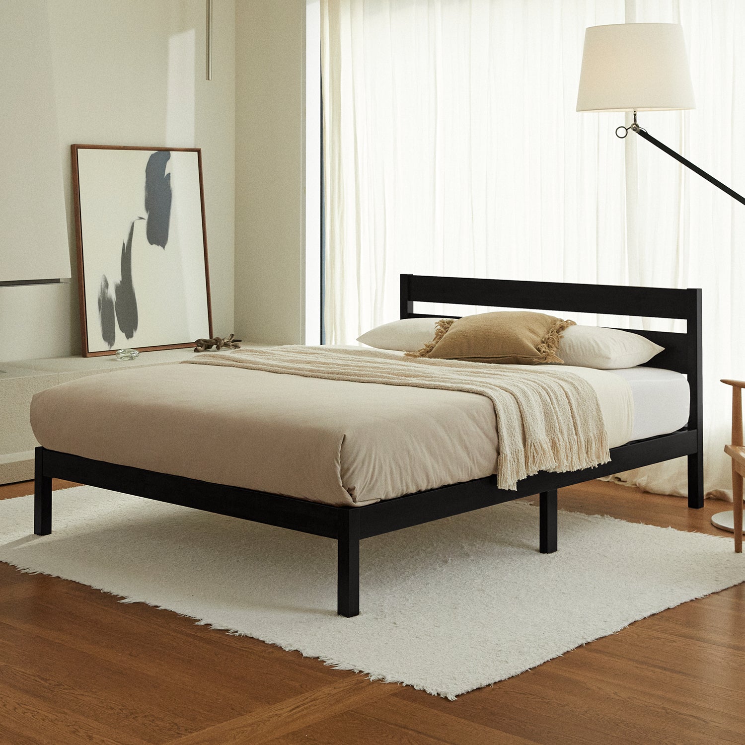 Classic Bed Frame with Head Board Black Color