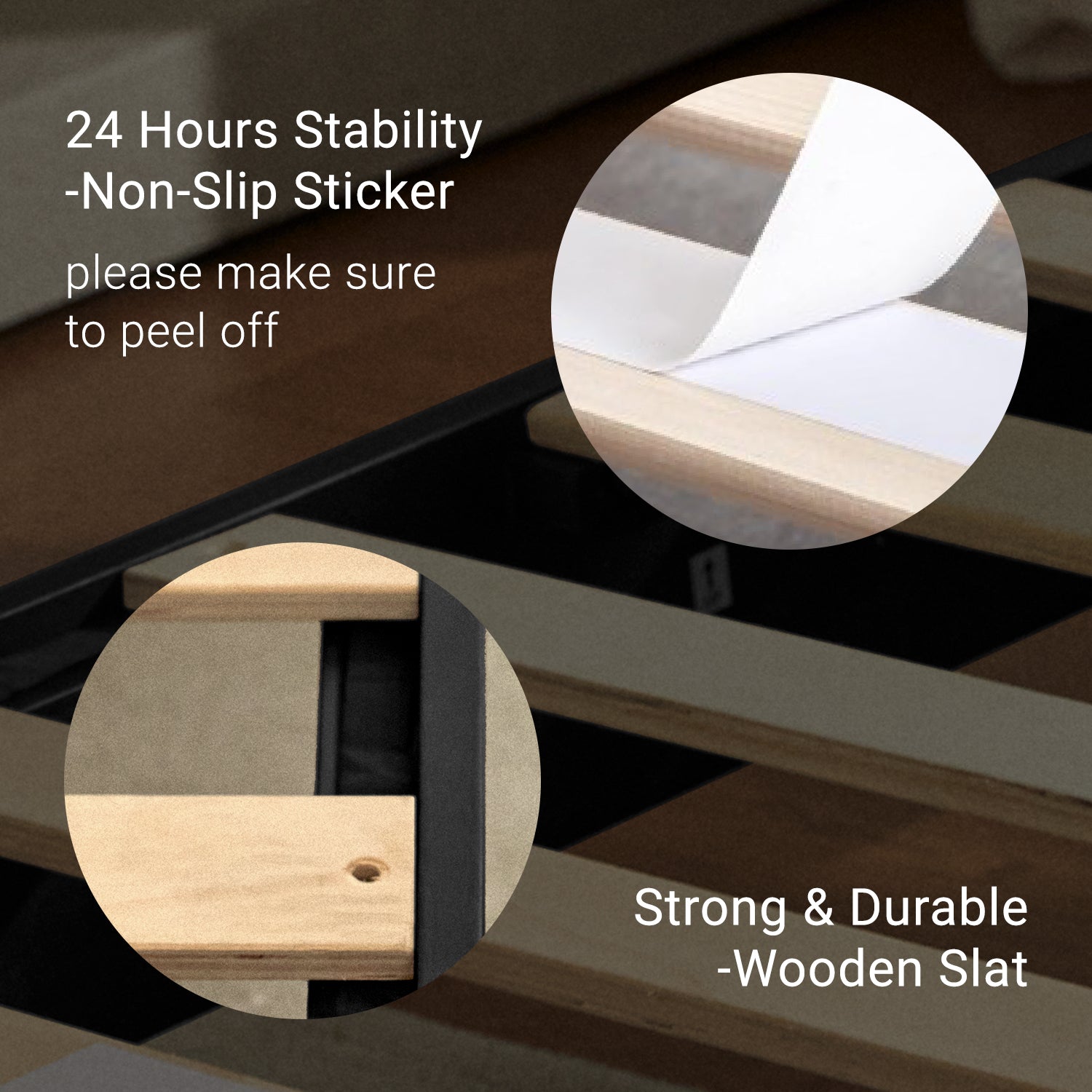 Instructions to remove non-slip sticker on strong and durable wooden slats