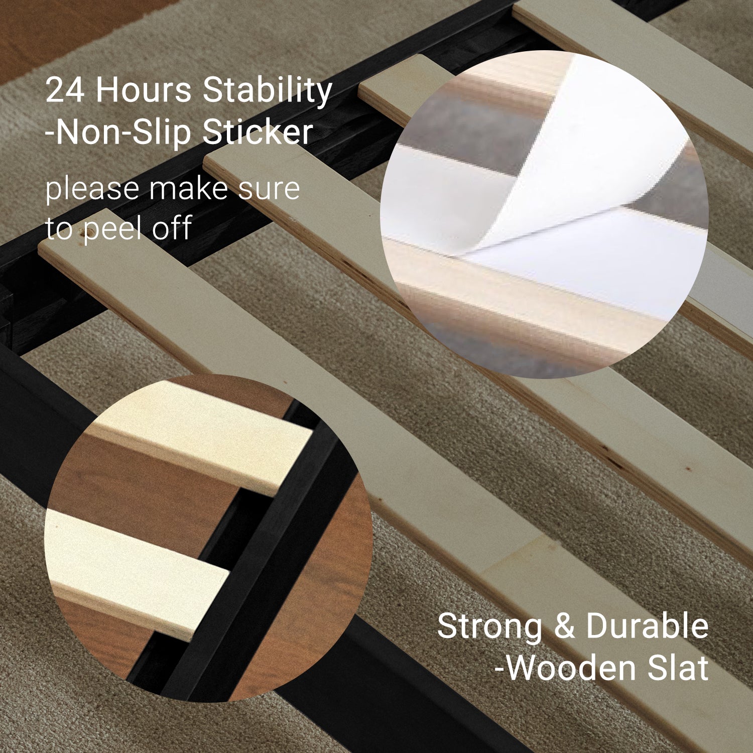 Instructions to peel off non-slip stickers on wooden slats