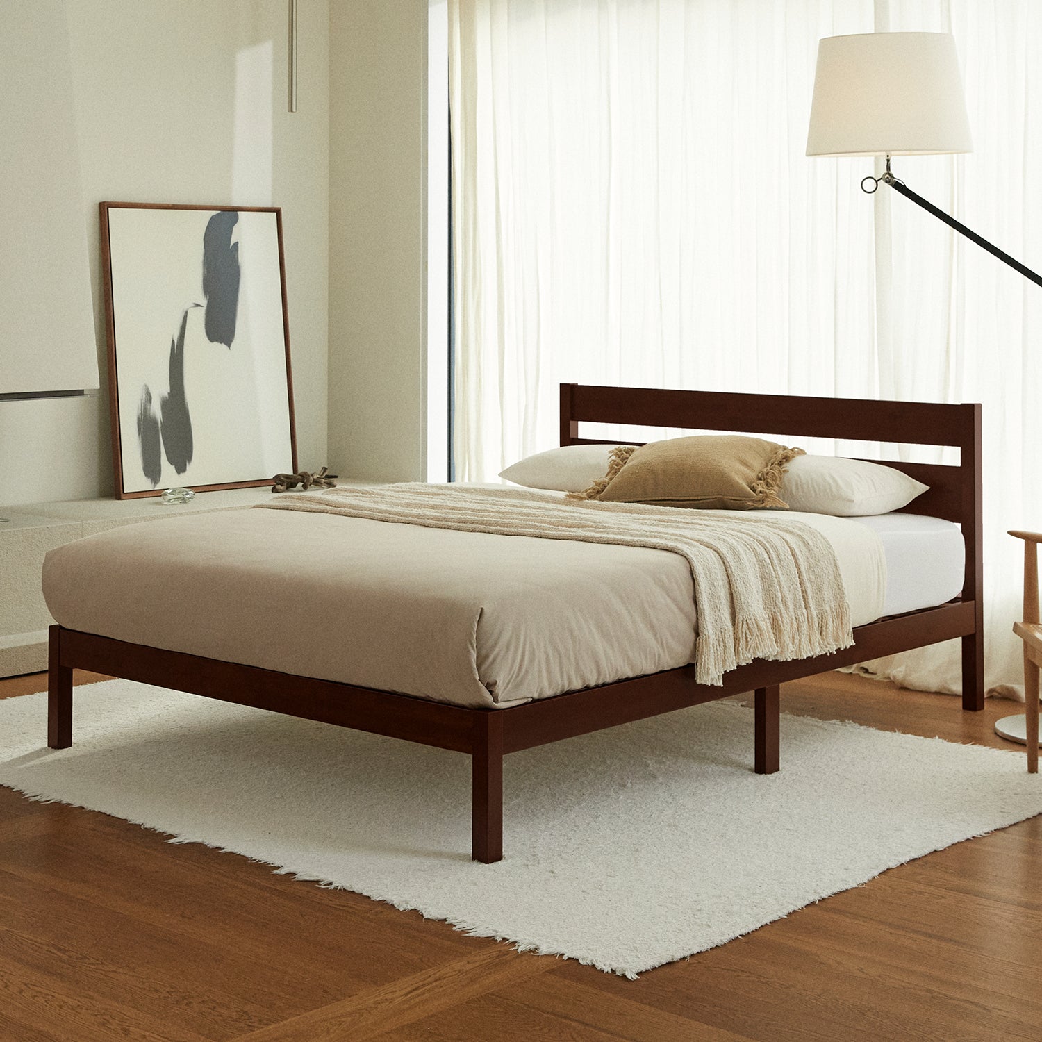 Classic Bed Frame with Head Board Walnut Color