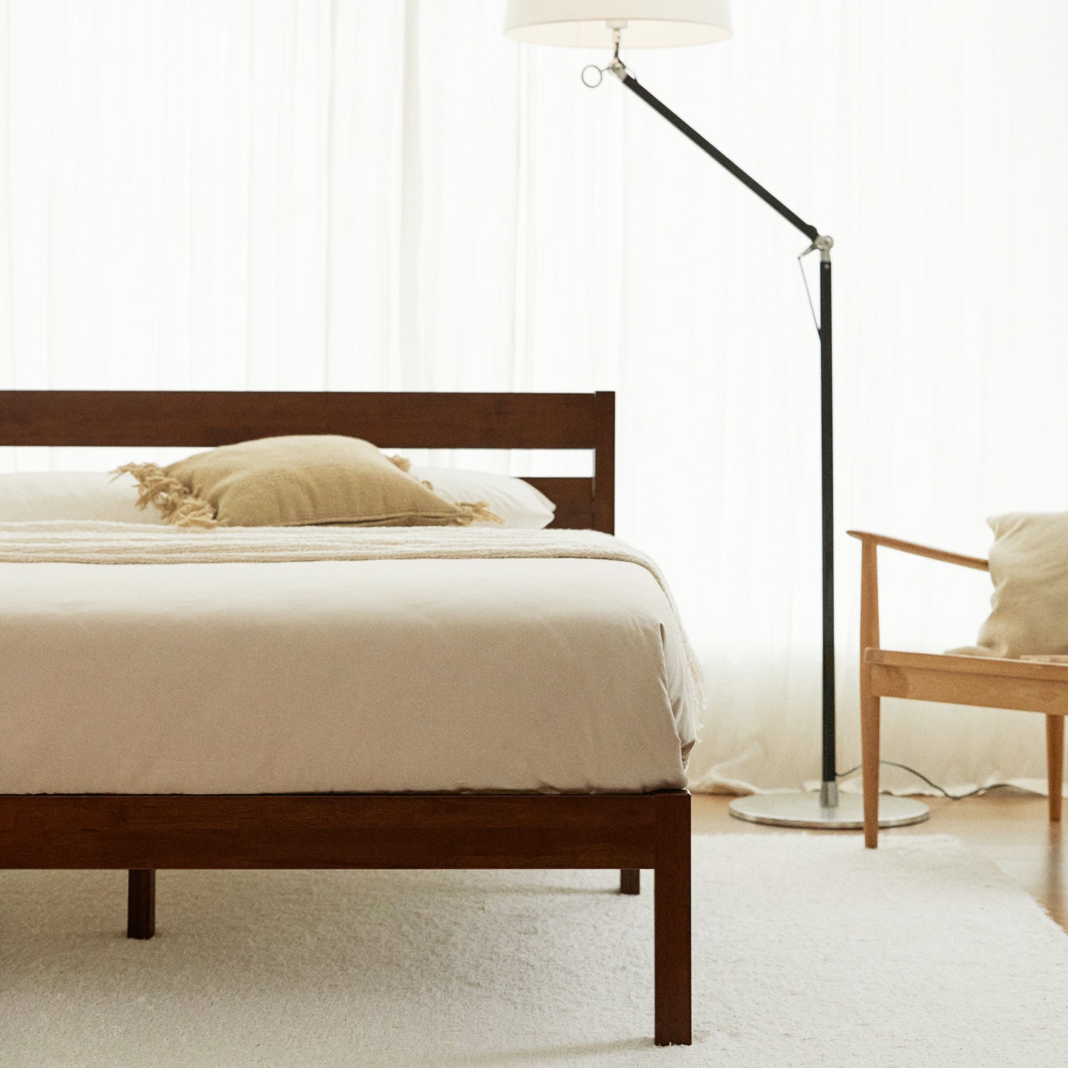 Classic Bed Frame with Head Board Walnut Color