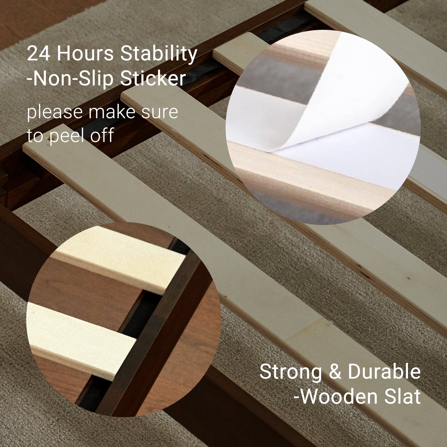 Instructions to peel off non-slip stickers on strong and durable wooden slats
