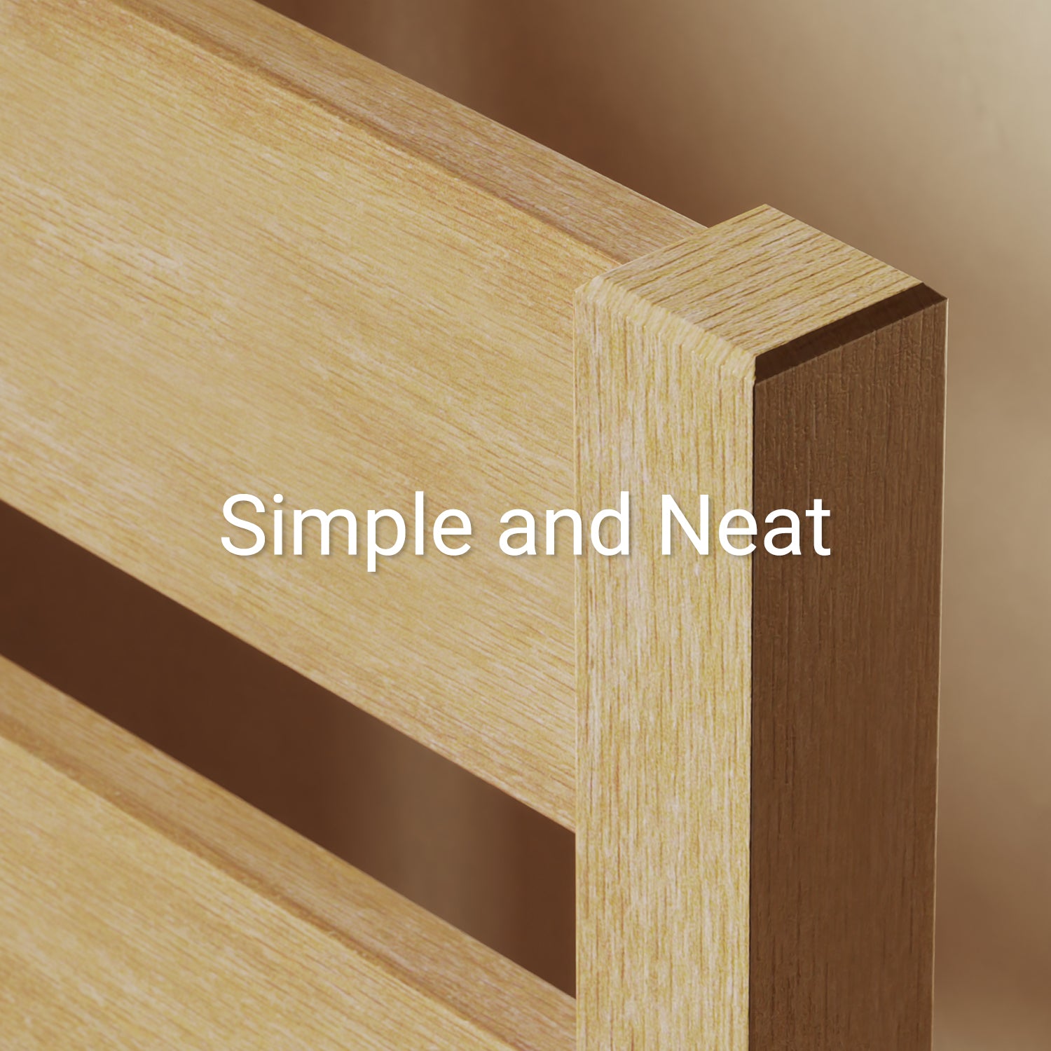 Corner shot of headboard on a natural colored wood bed frame