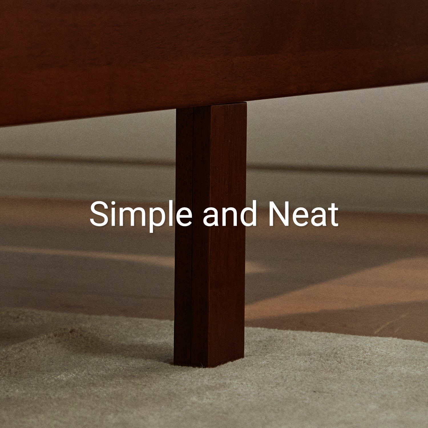 Close-up of Lifement Classic Bed Frame leg in walnut finish showing rich brown wood tone and clean edges