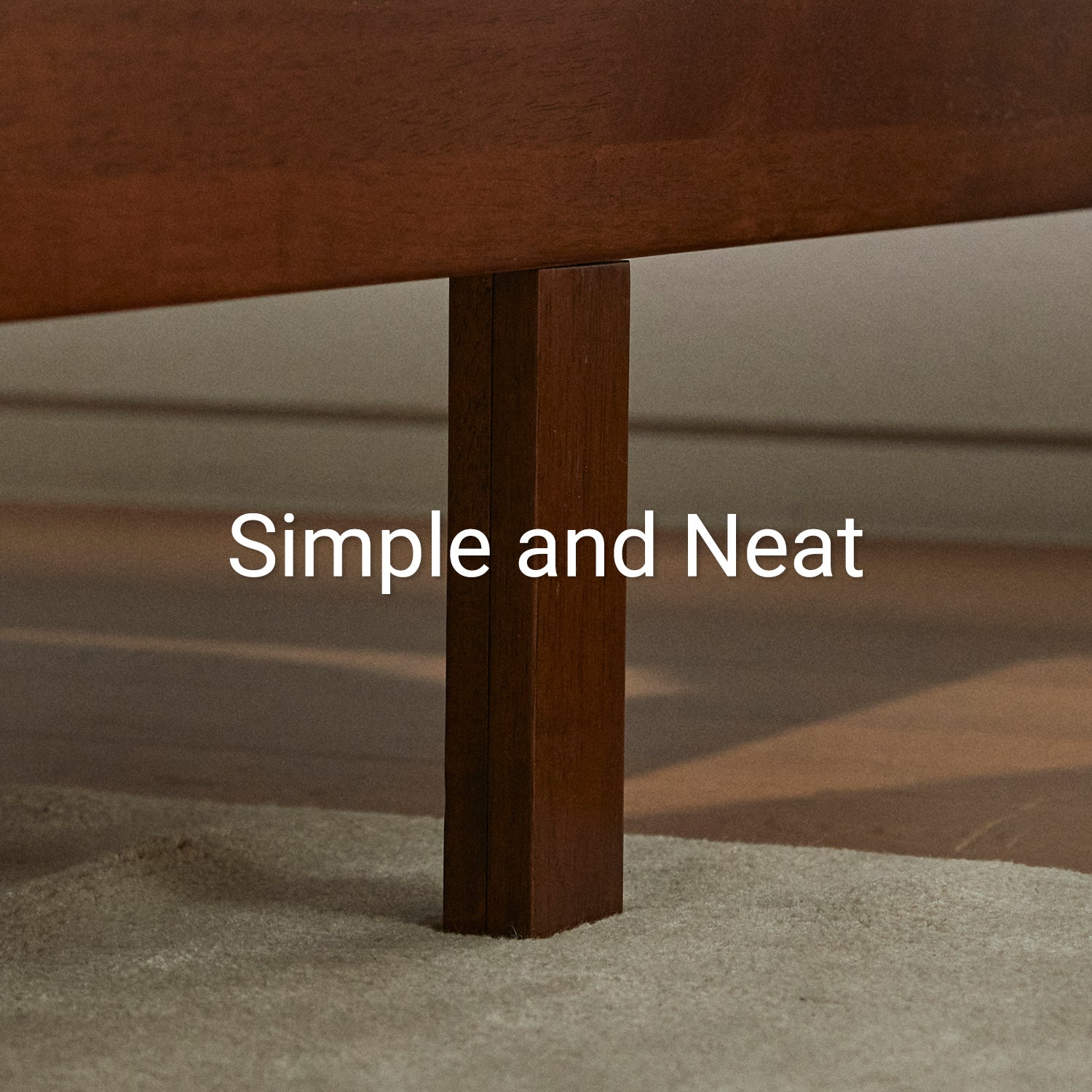 Close-up of Lifement Classic Bed Frame leg in cherry finish showing warm wood tone and clean edges