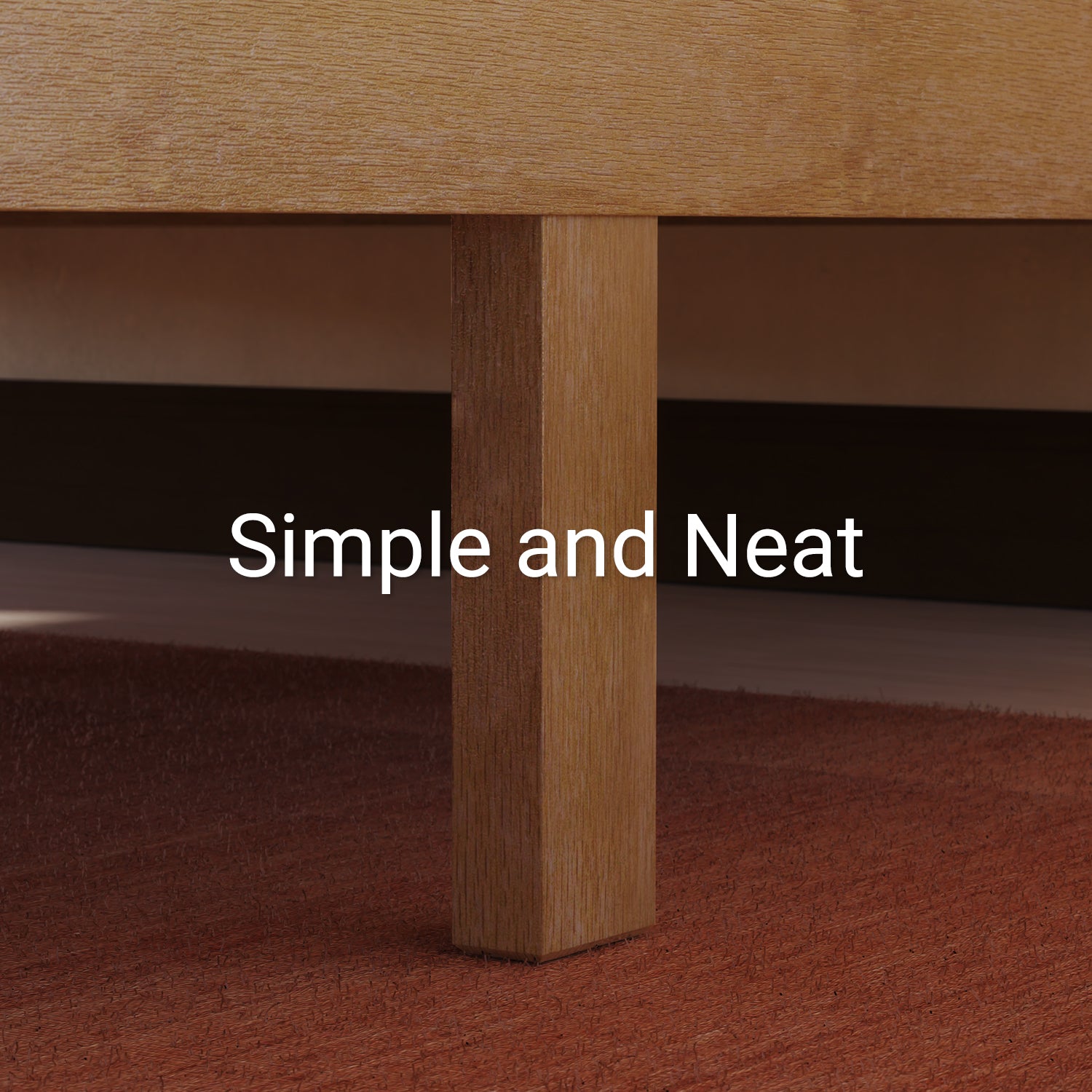 Close-up of Lifement Classic Bed Frame leg in natural finish showing light wood tone and square modern design